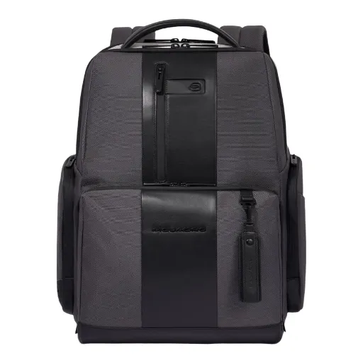 -PIQUADRO Zaino in Pelle e Tessuto PC 15,6  Grigio/ Nero CA4532BR2S GRN