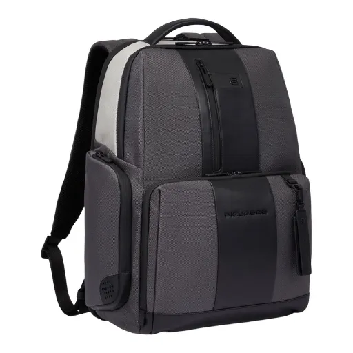 -PIQUADRO Zaino in Pelle e Tessuto PC 15,6  Grigio/ Nero CA4532BR2S GRN