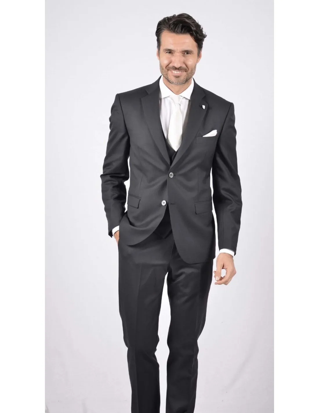 Abito con gilet in pura lana grigio s 140's