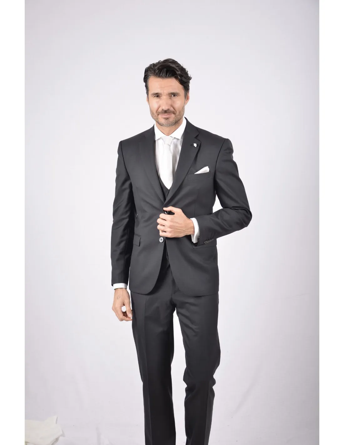 Abito con gilet in pura lana grigio s 140's