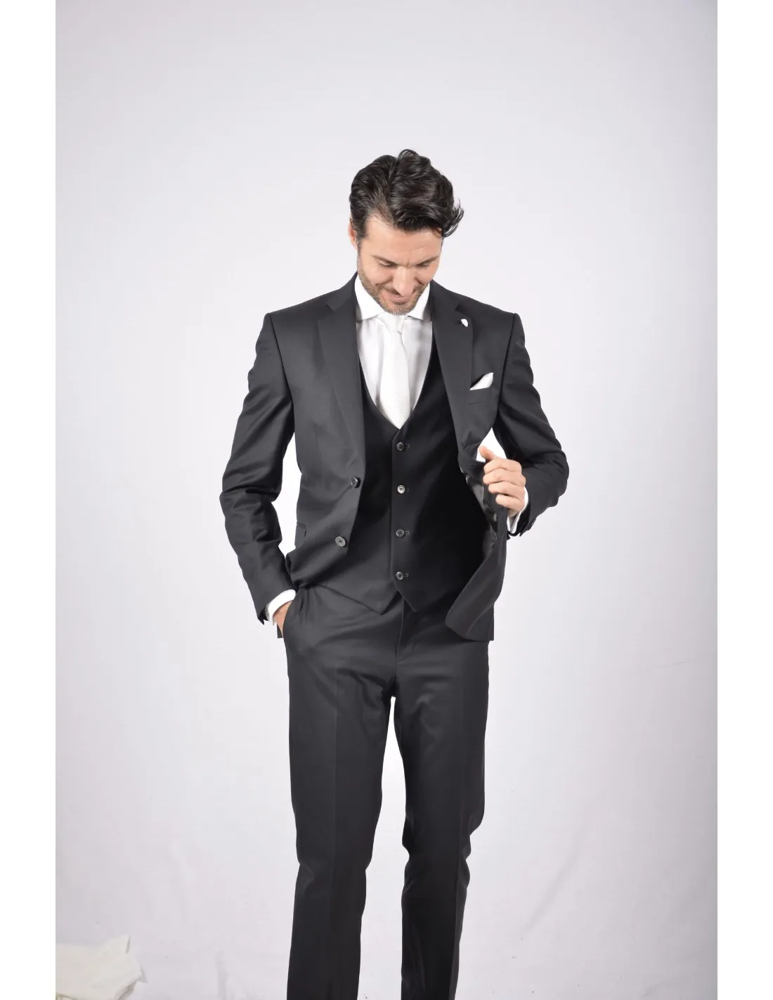 Abito con gilet in pura lana grigio s 140's