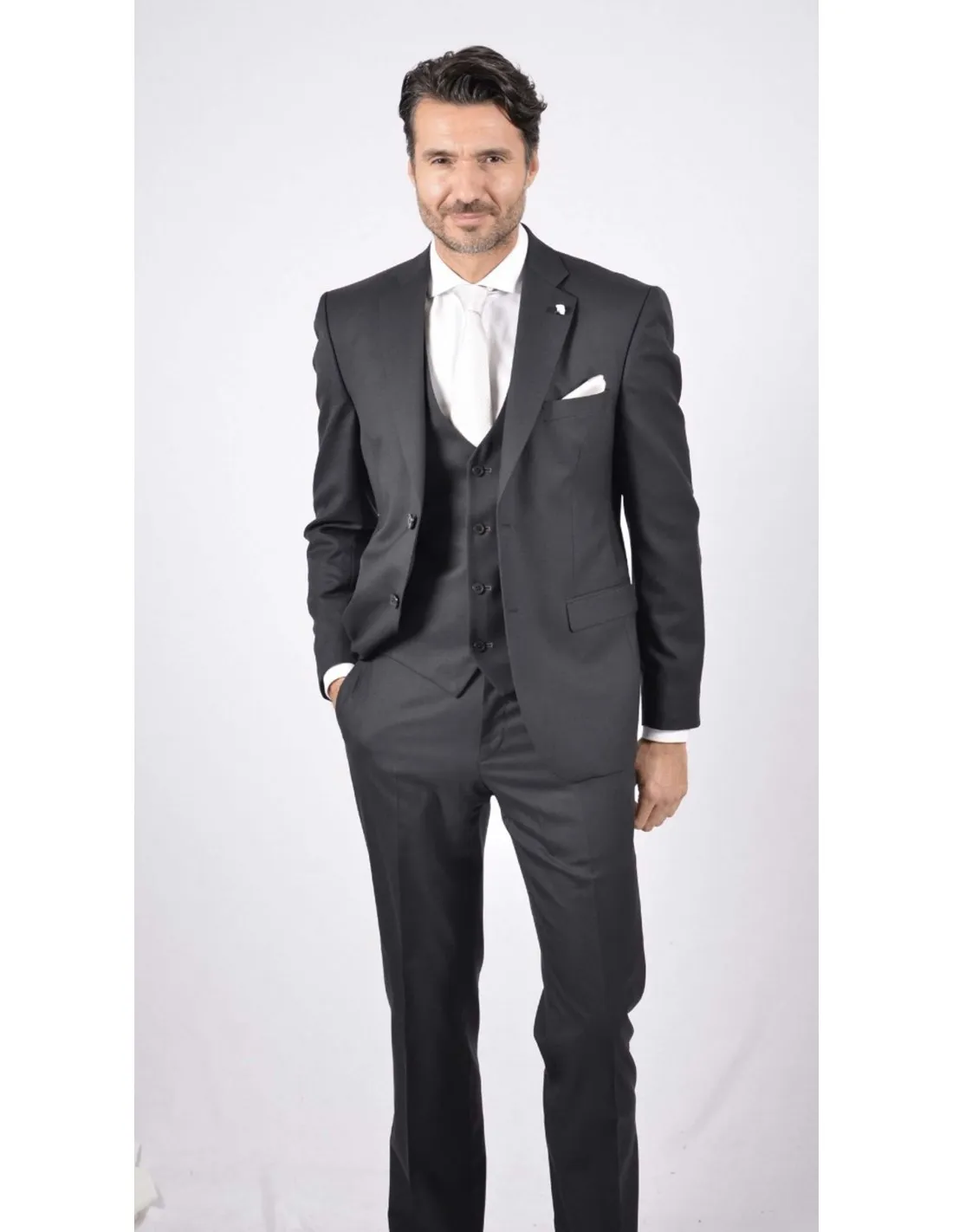 Abito con gilet in pura lana grigio s 140's