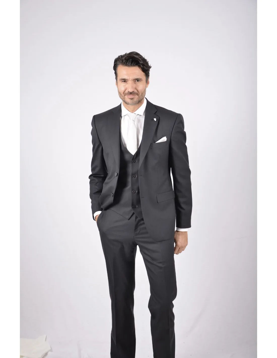 Abito con gilet in pura lana grigio s 140's