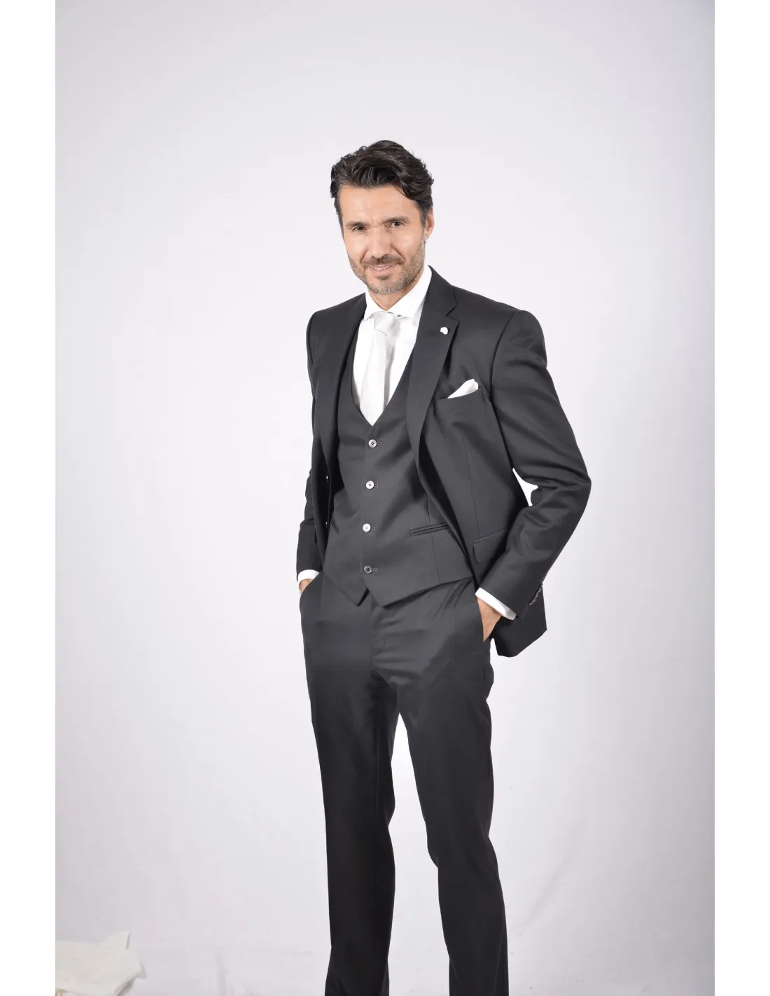 Abito con gilet in pura lana grigio s 140's