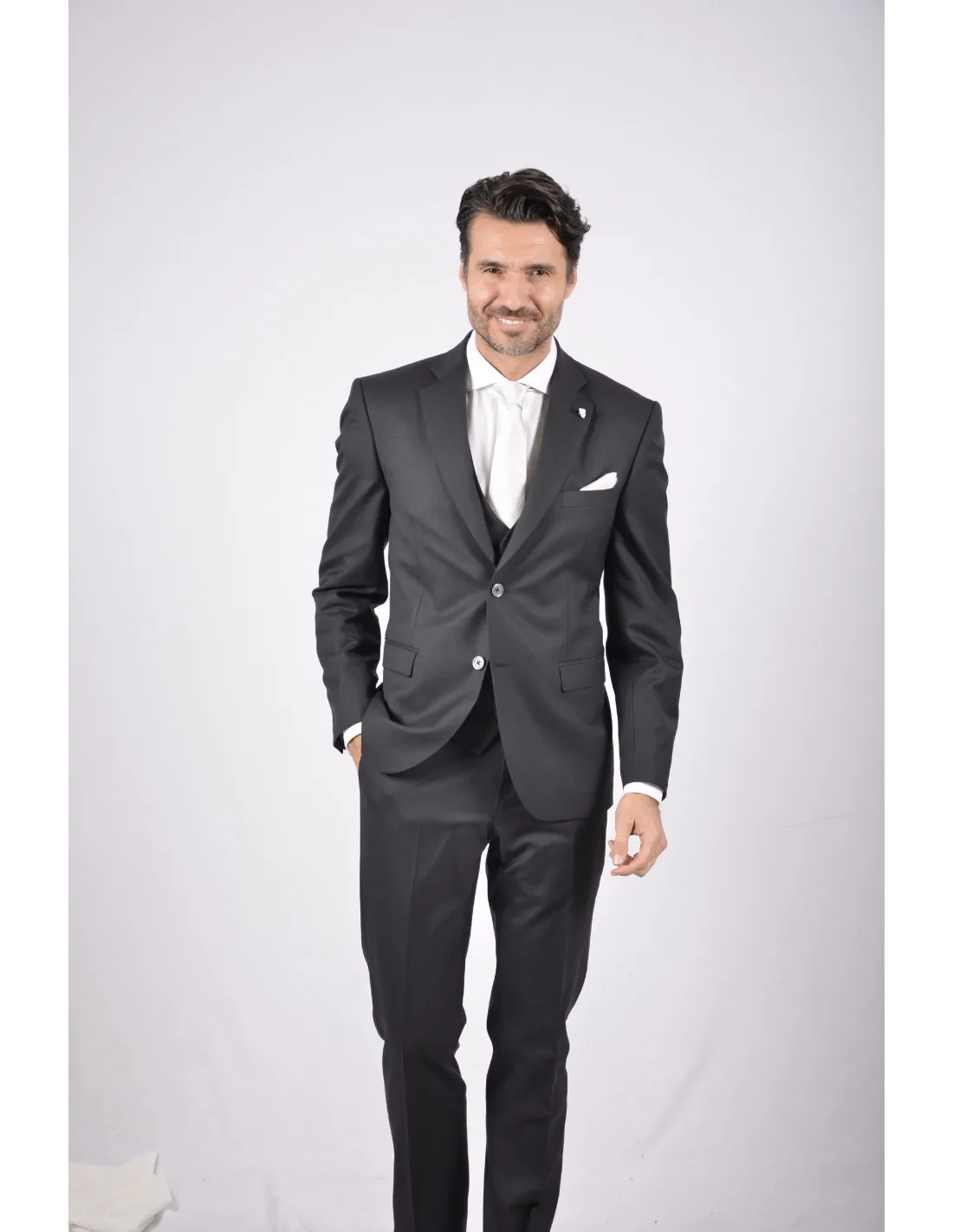 Abito con gilet in pura lana grigio s 140's