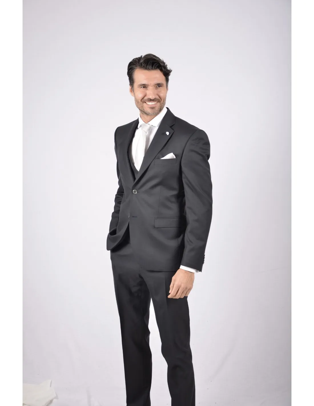 Abito con gilet in pura lana grigio s 140's