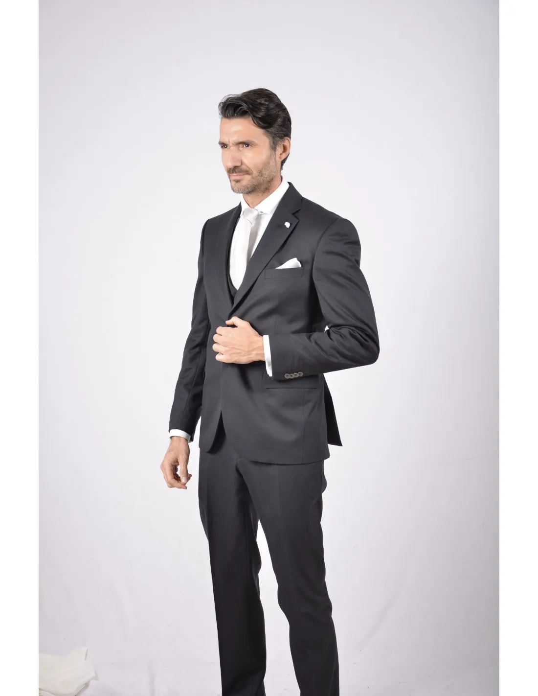 Abito con gilet in pura lana grigio s 140's