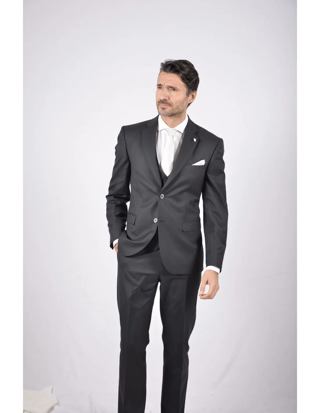 Abito con gilet in pura lana grigio s 140's