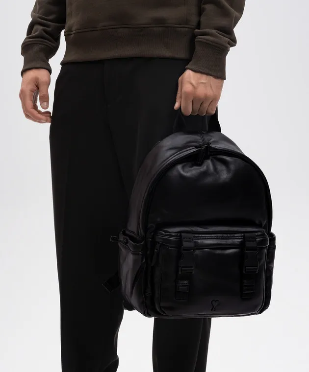 Ami Paris Zaino in pelle nera con logo Ami de Coeur ULL300AL0055