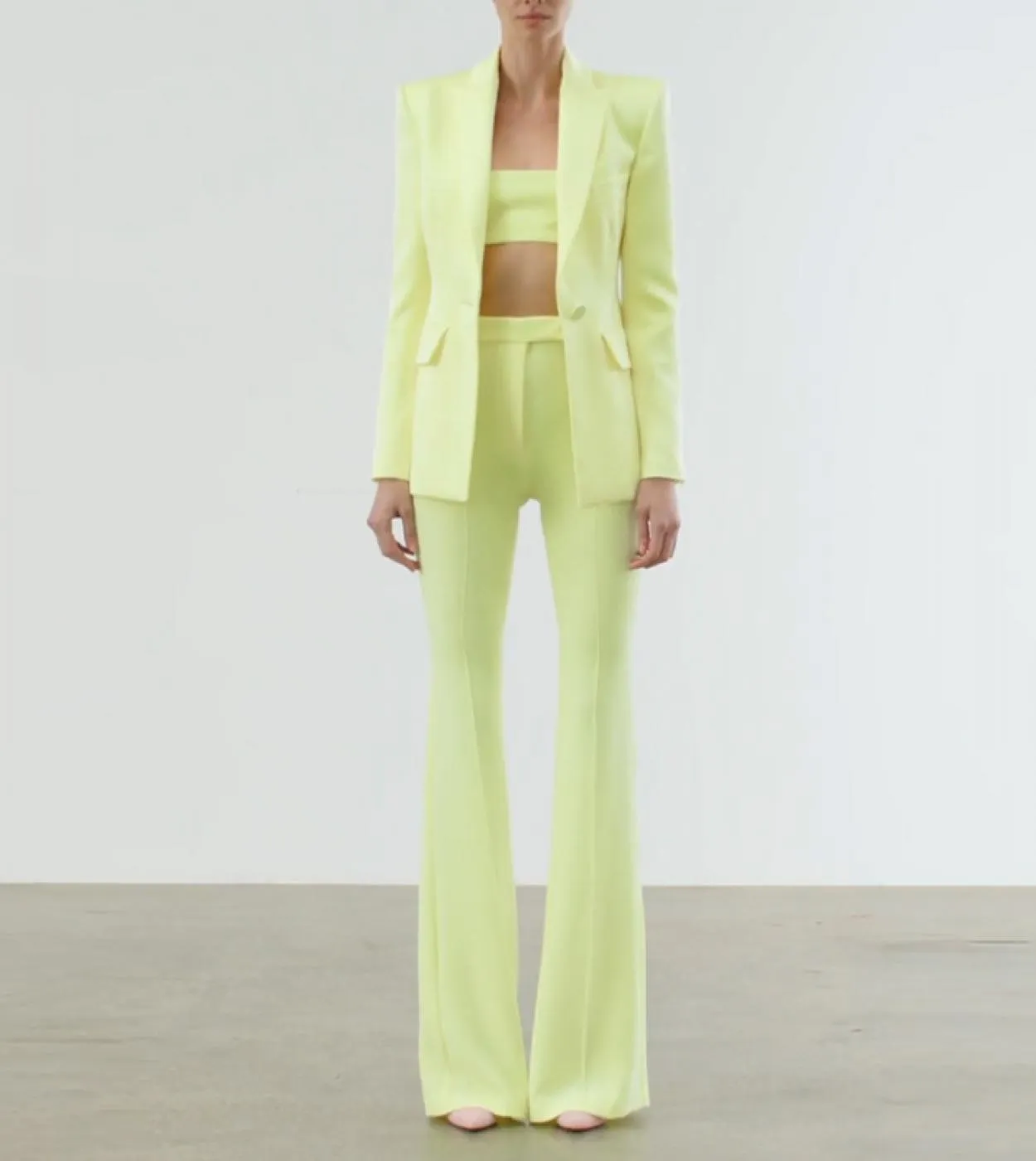 Blazer Pantaloni Completo da due pezzi Giallo brillante Ufficio Donna Donna Business Bottoni singoli Pantaloni svasati Pantaloni