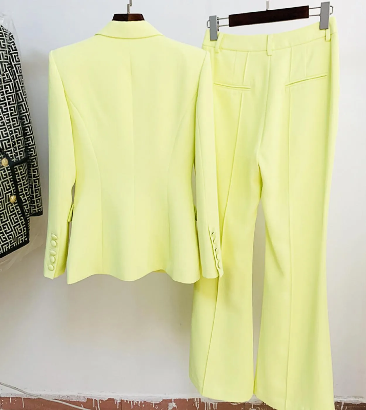 Blazer Pantaloni Completo da due pezzi Giallo brillante Ufficio Donna Donna Business Bottoni singoli Pantaloni svasati Pantaloni