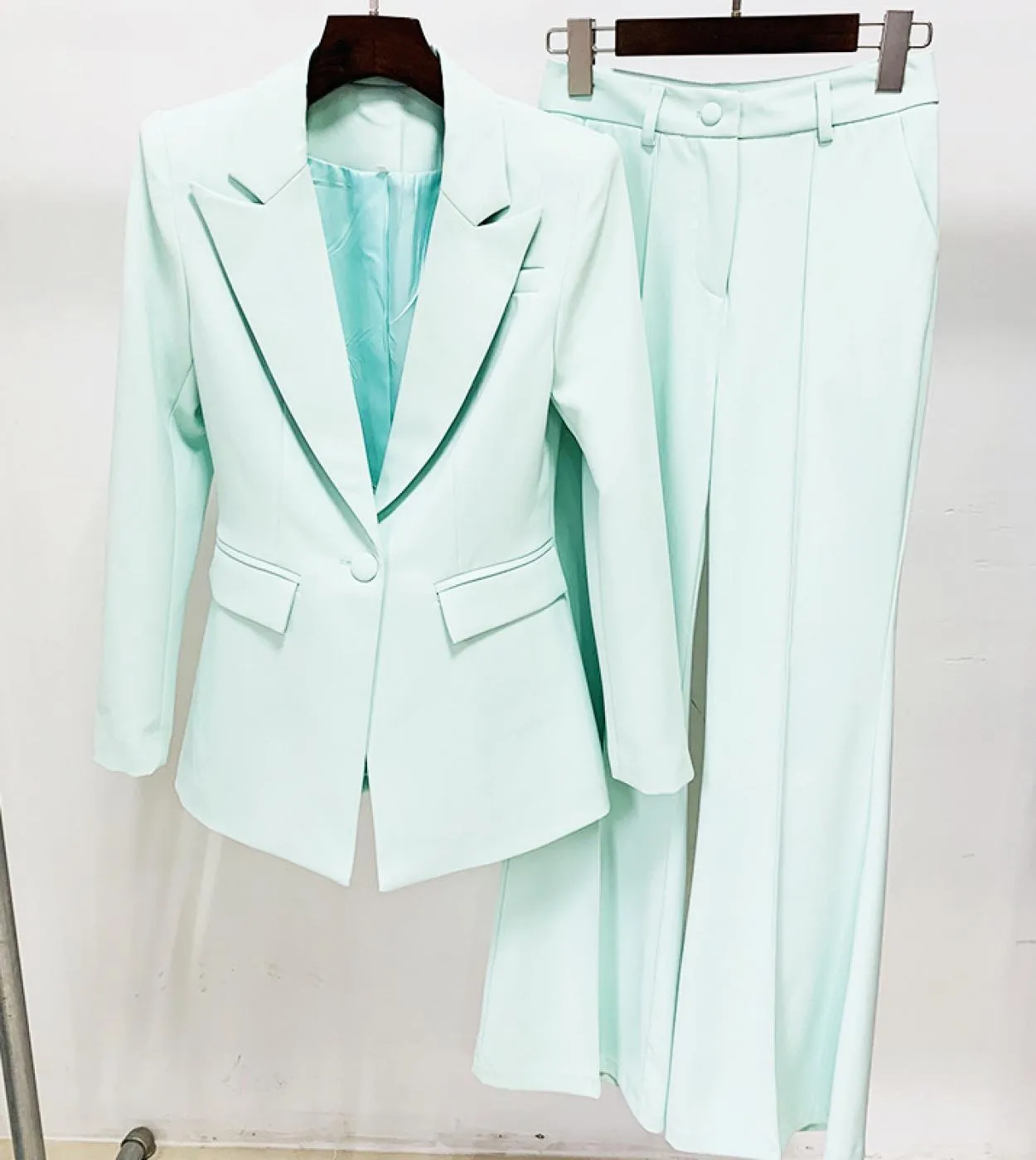 Blazer Pantaloni Completo da due pezzi Giallo brillante Ufficio Donna Donna Business Bottoni singoli Pantaloni svasati Pantaloni