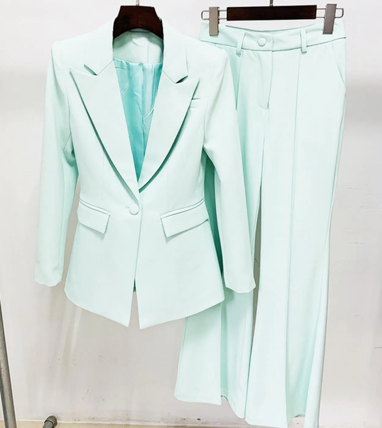 Blazer Pantaloni Completo da due pezzi Giallo brillante Ufficio Donna Donna Business Bottoni singoli Pantaloni svasati Pantaloni