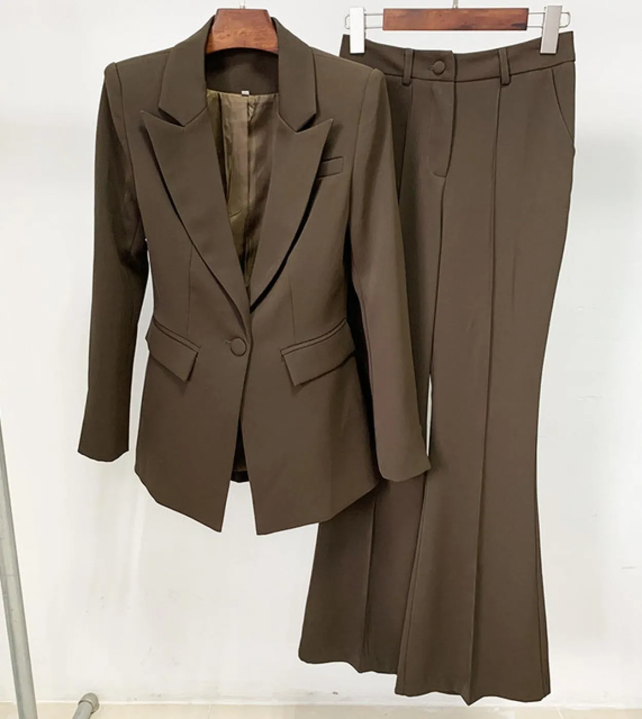 Blazer Pantaloni Completo da due pezzi Giallo brillante Ufficio Donna Donna Business Bottoni singoli Pantaloni svasati Pantaloni