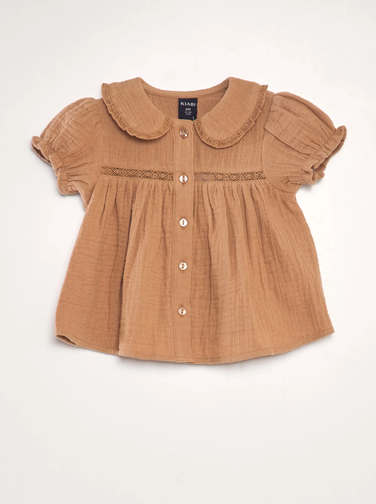 Blusa in doppia garza di cotone - MARRONE