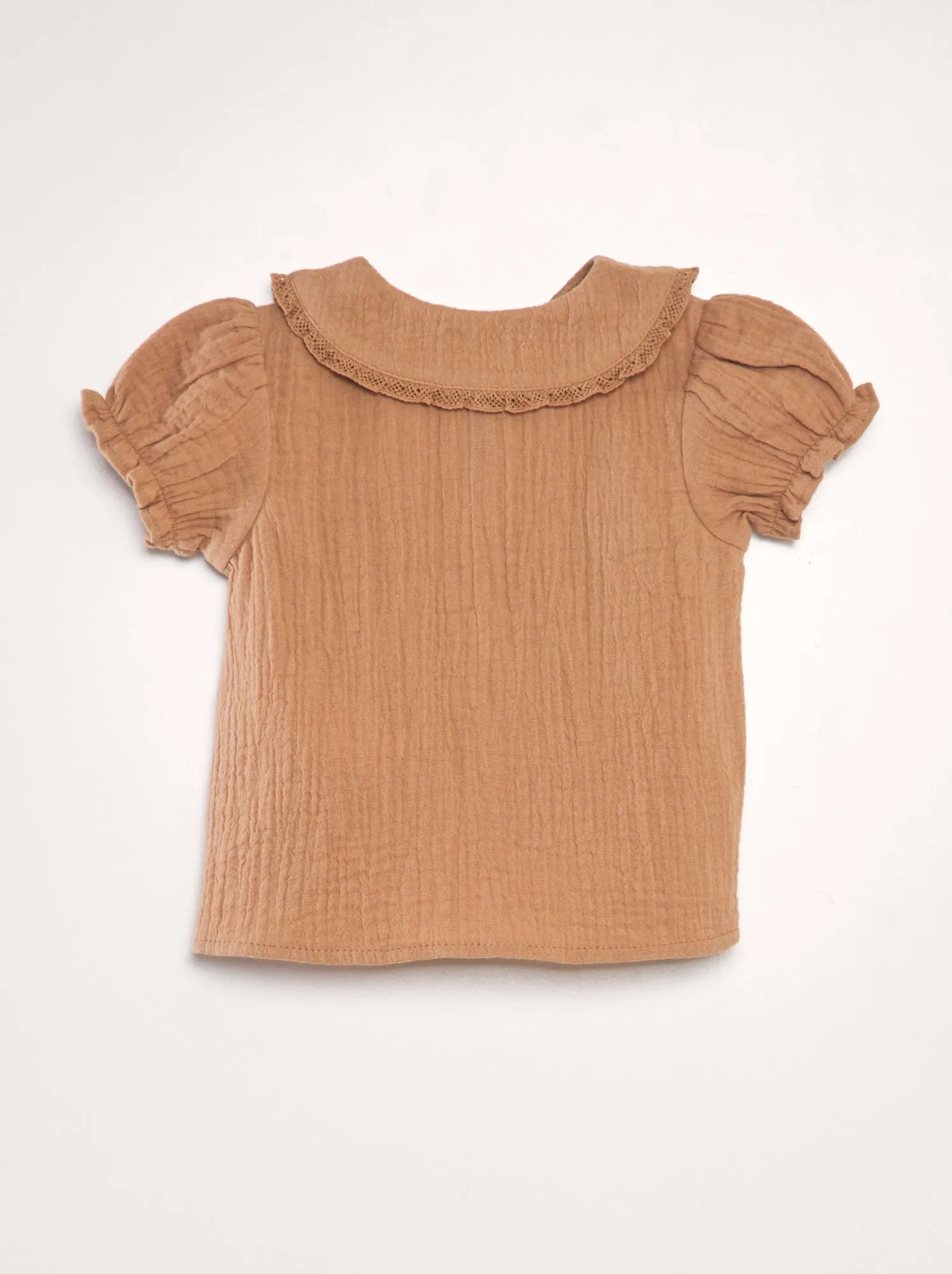 Blusa in doppia garza di cotone - MARRONE