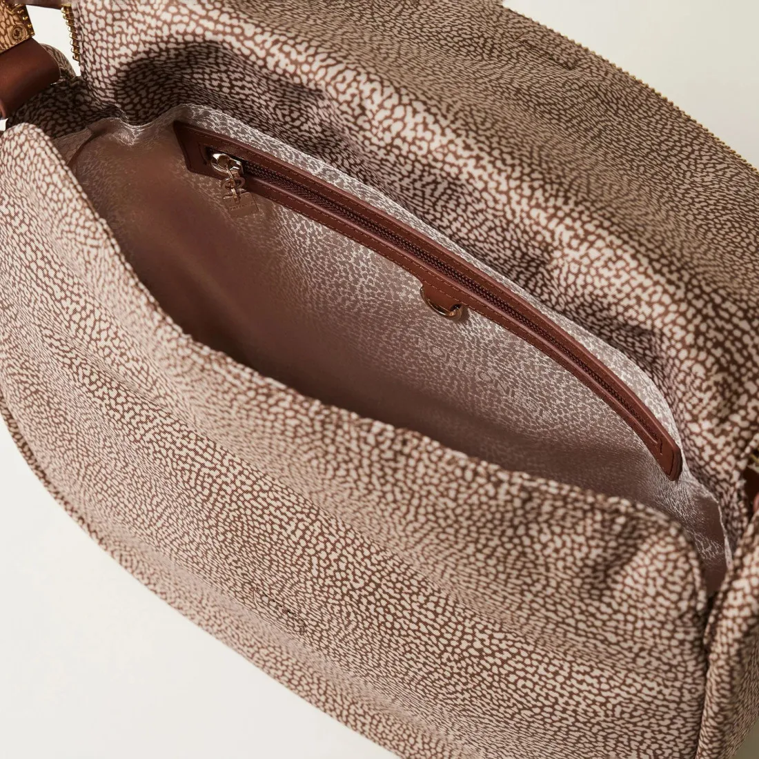 Borsa hobo media Borbonese Horseback beige e marrone in tessuto OP