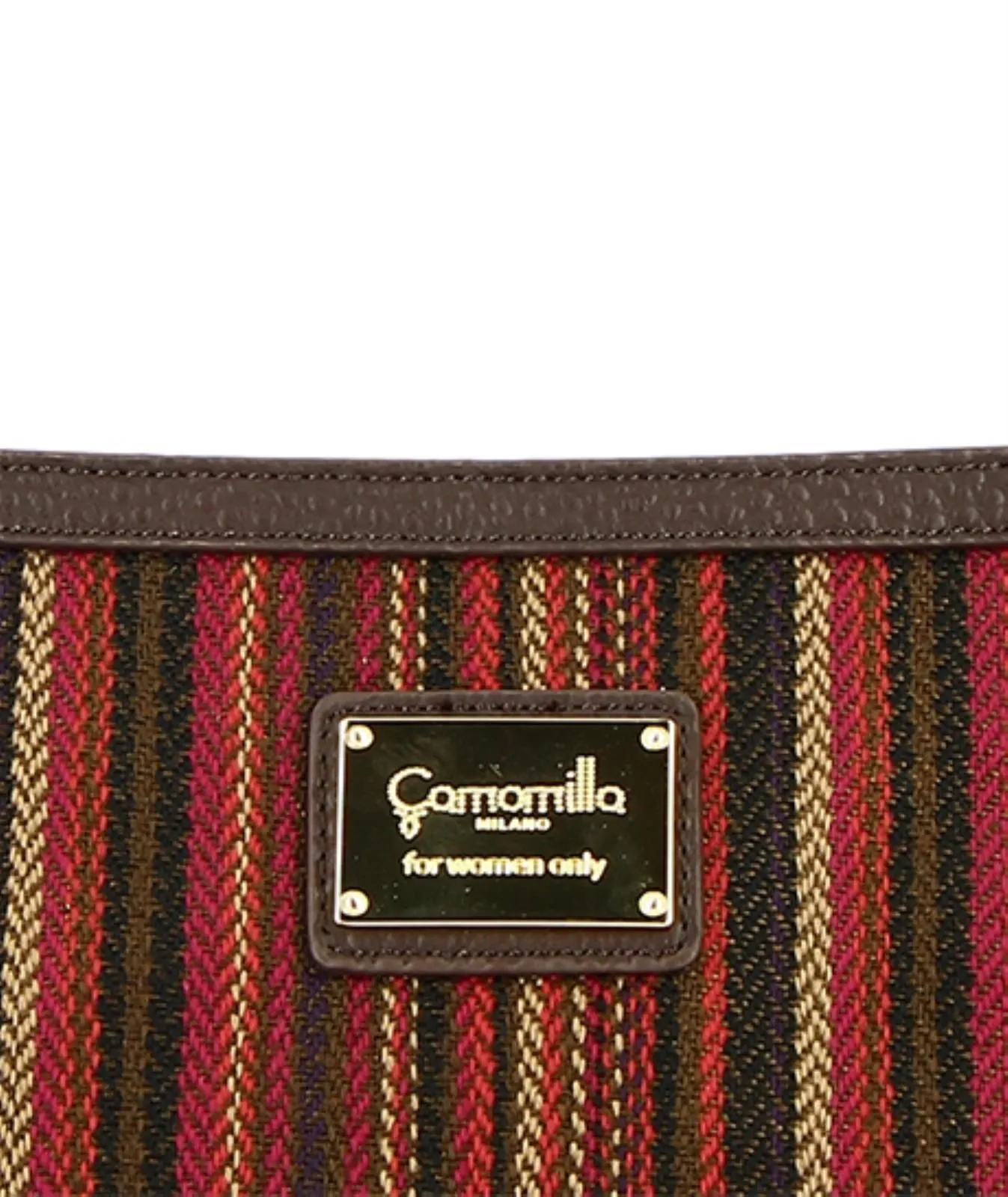 Borsa marrone con logo e inserto in tessuto