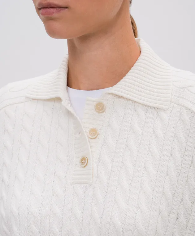Brunello Cucinelli Maglione in cashmere bianco con catena monil dal motivo strutturato M12736005