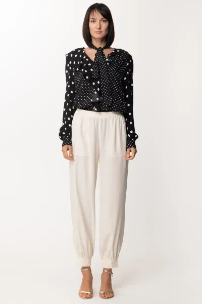 Camicia a pois in crepe de chine PATCH POIS NERO/NEVE