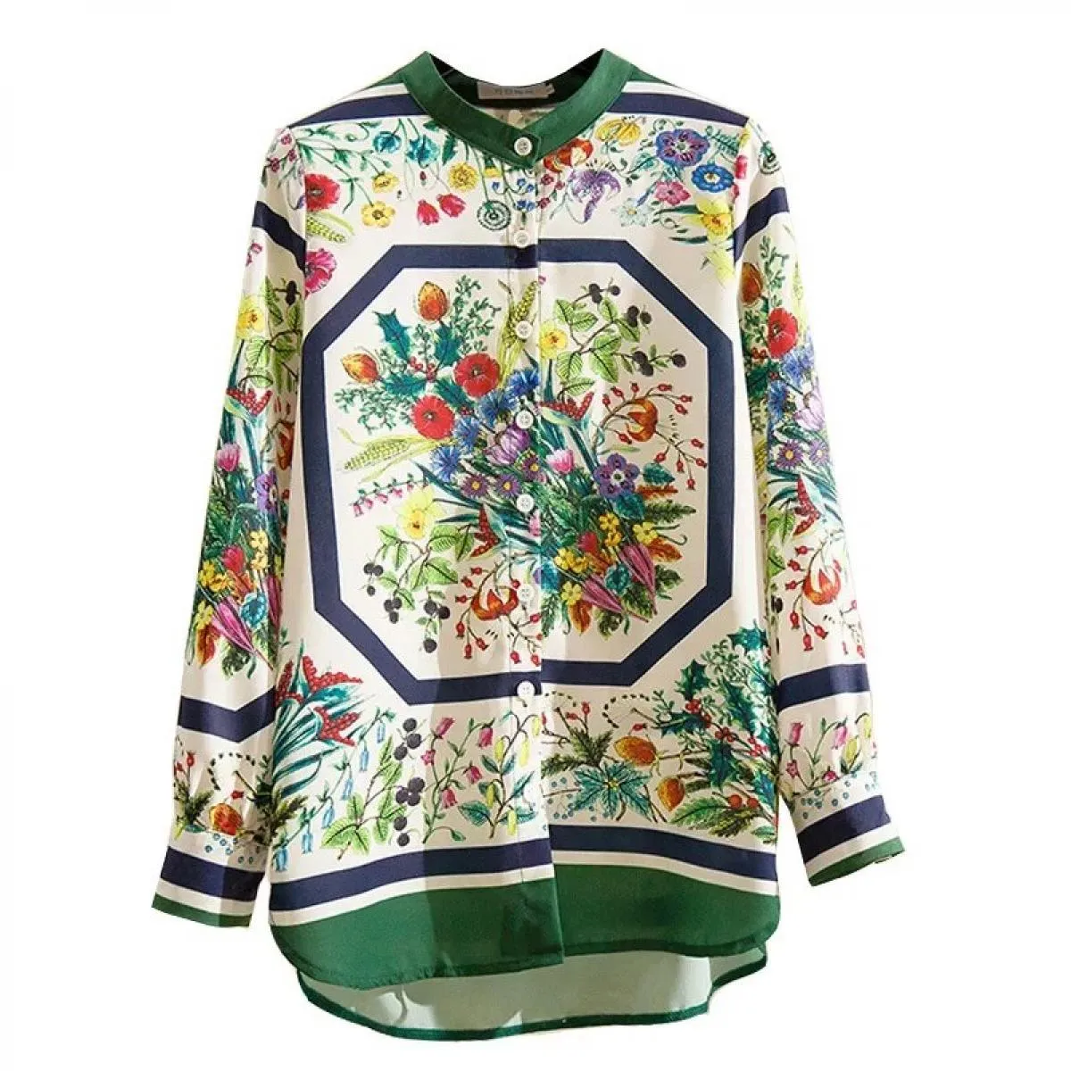 Camicia da spinning a colori retrò famosa famiglia tempesta di neve Camicia da donna con colletto rialzato floreale a maniche lu