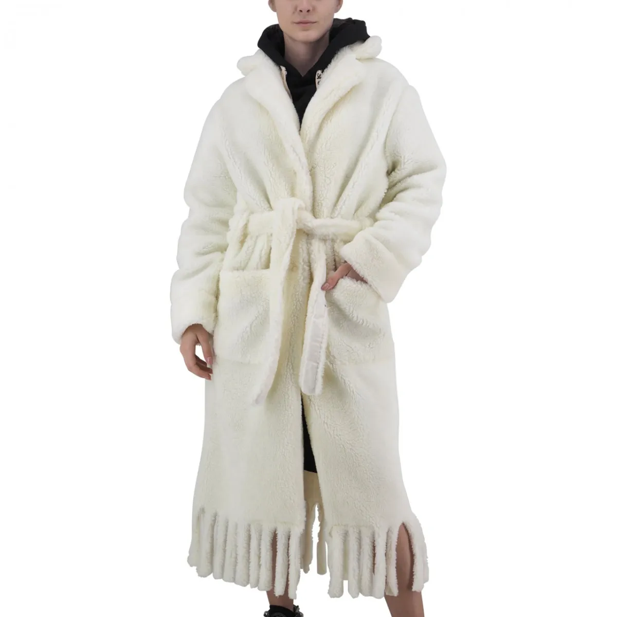 Cappotto Teddy Con Frange Logato