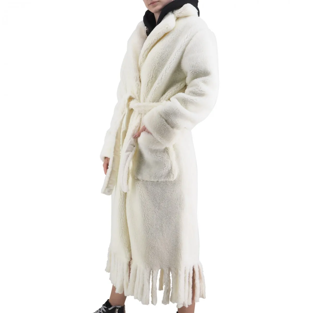 Cappotto Teddy Con Frange Logato