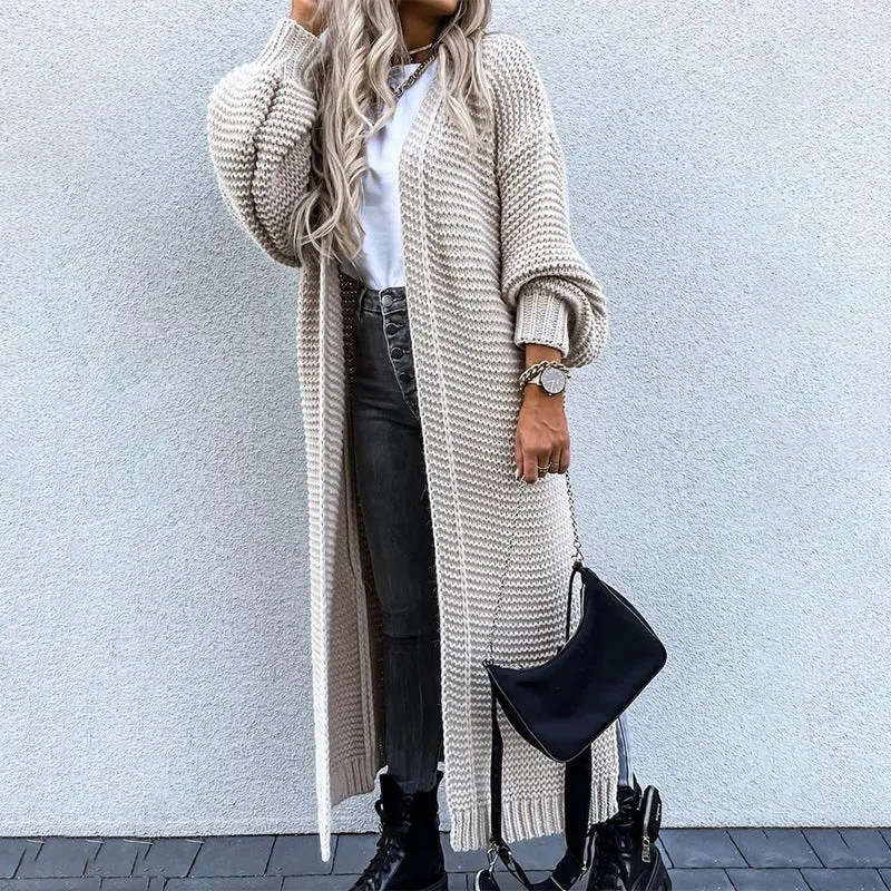 Cardigan lungo alla moda con maniche a sbuffo da donna