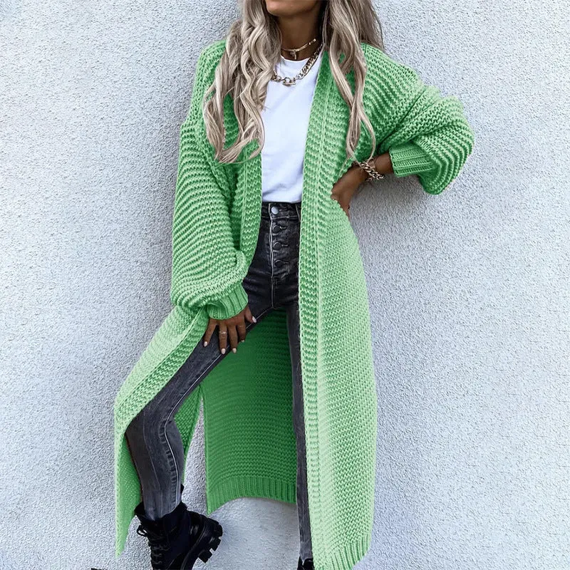 Cardigan lungo alla moda con maniche a sbuffo da donna