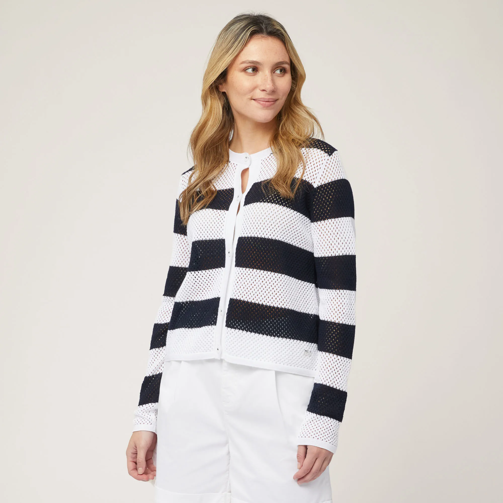 Cardigan Traforato A Righe