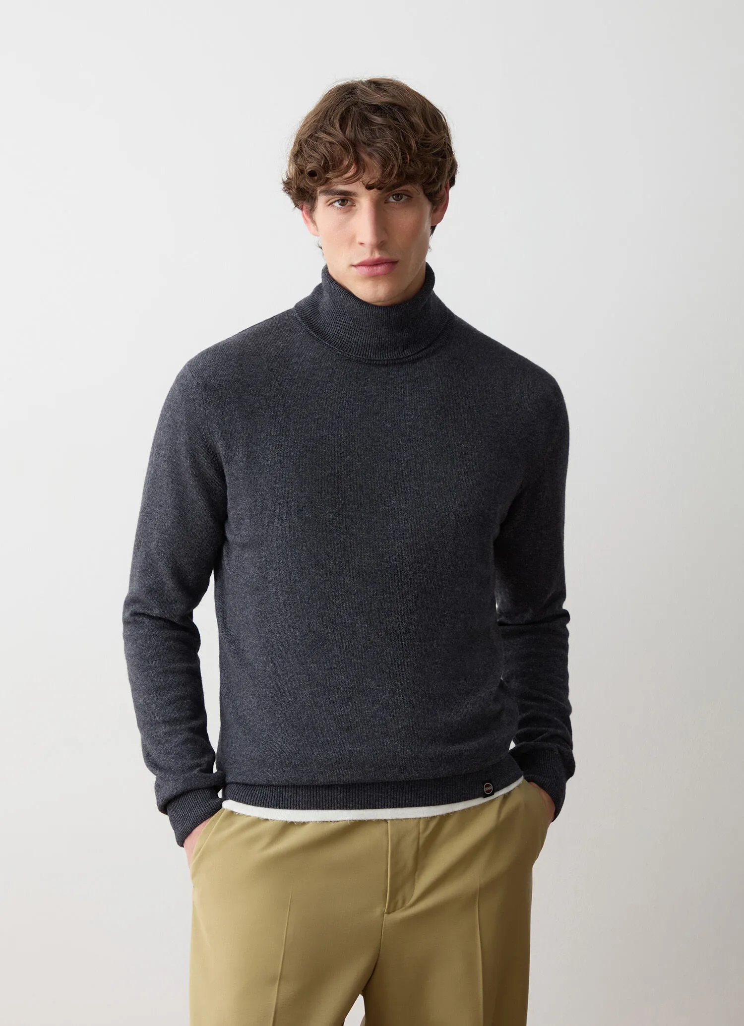 Cashmere-blend stockinette-stitch polo-neck