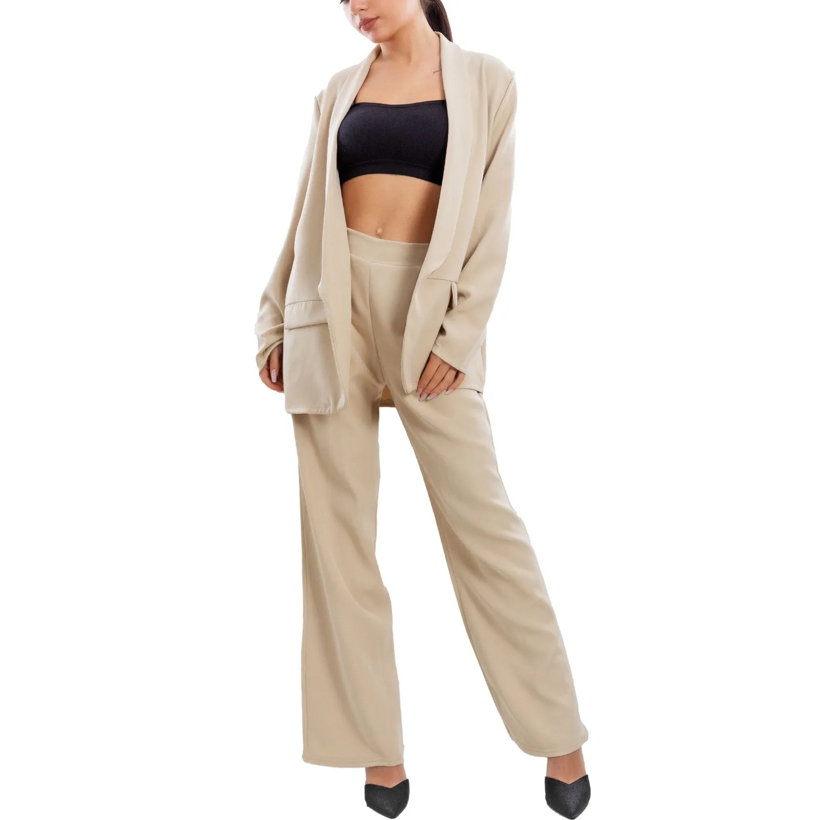 Completo Elegante Blazer Pantaloni A Palazzo Vi-7807