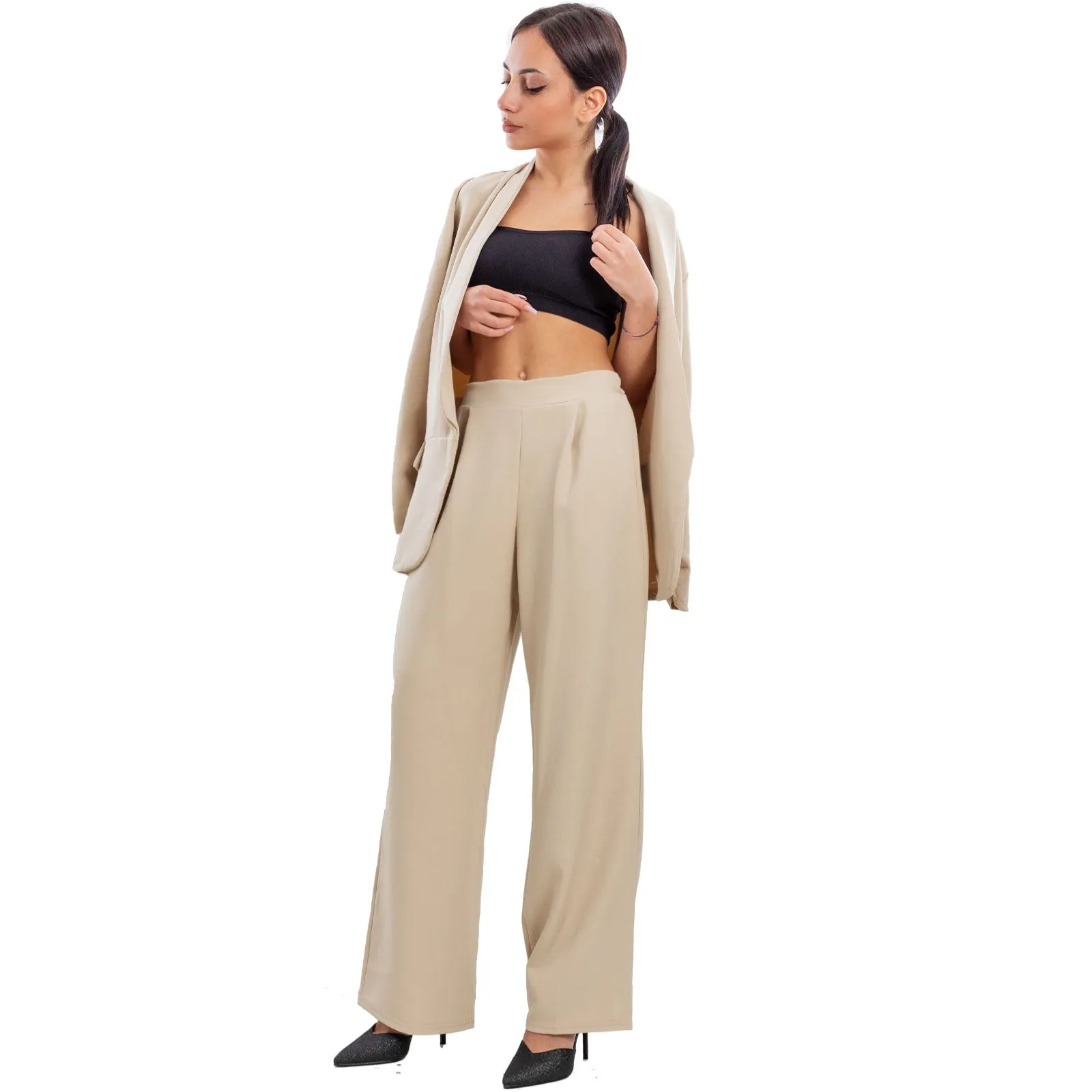 Completo Elegante Blazer Pantaloni A Palazzo Vi-7807