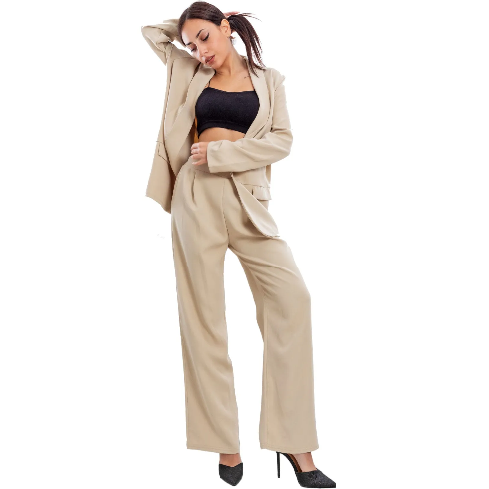 Completo Elegante Blazer Pantaloni A Palazzo Vi-7807
