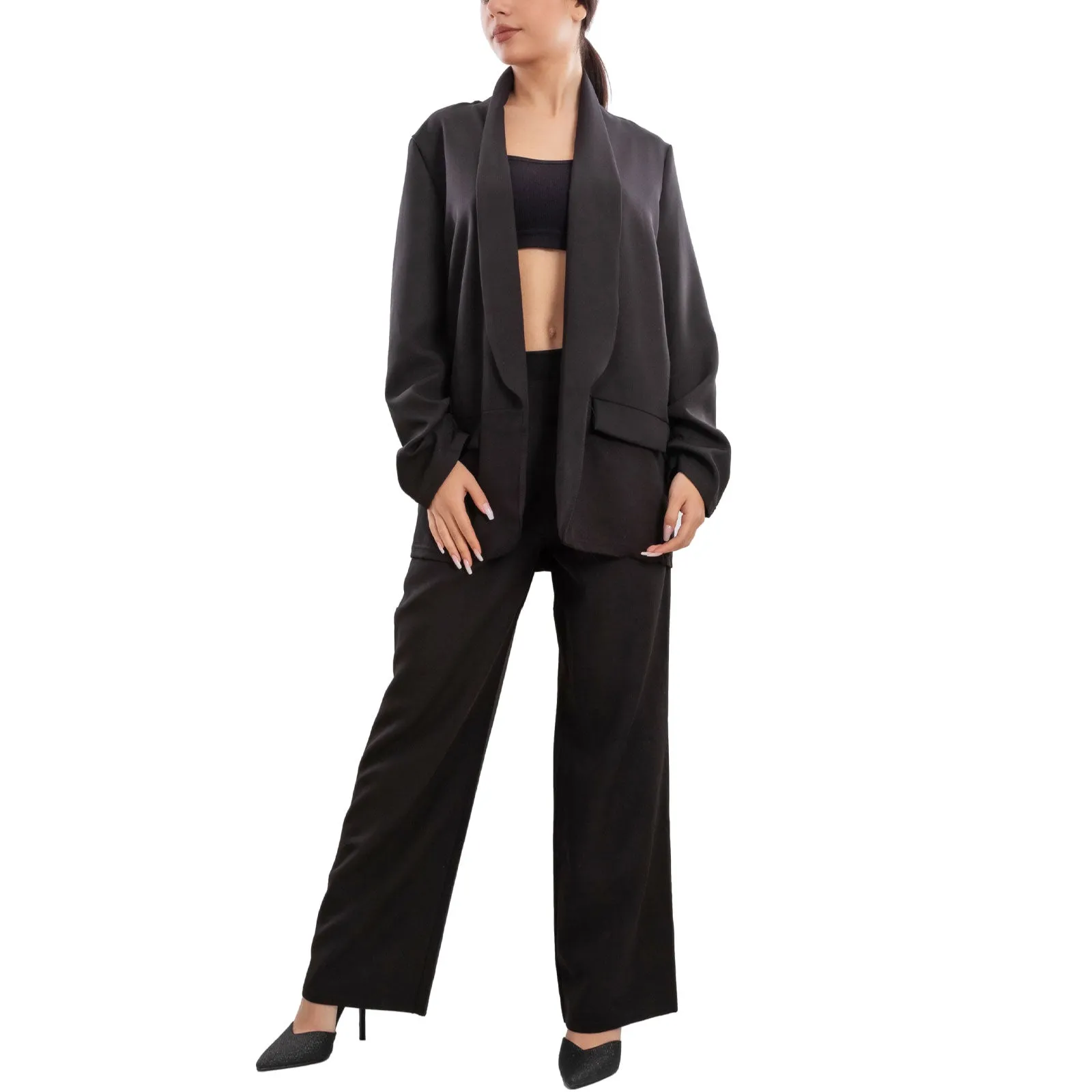 Completo Elegante Blazer Pantaloni A Palazzo Vi-7807