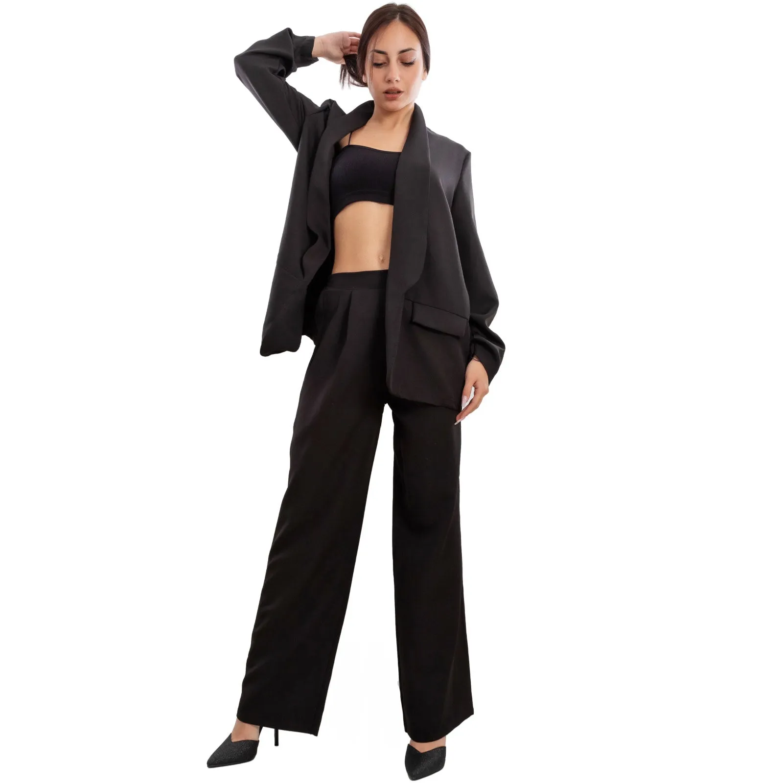Completo Elegante Blazer Pantaloni A Palazzo Vi-7807