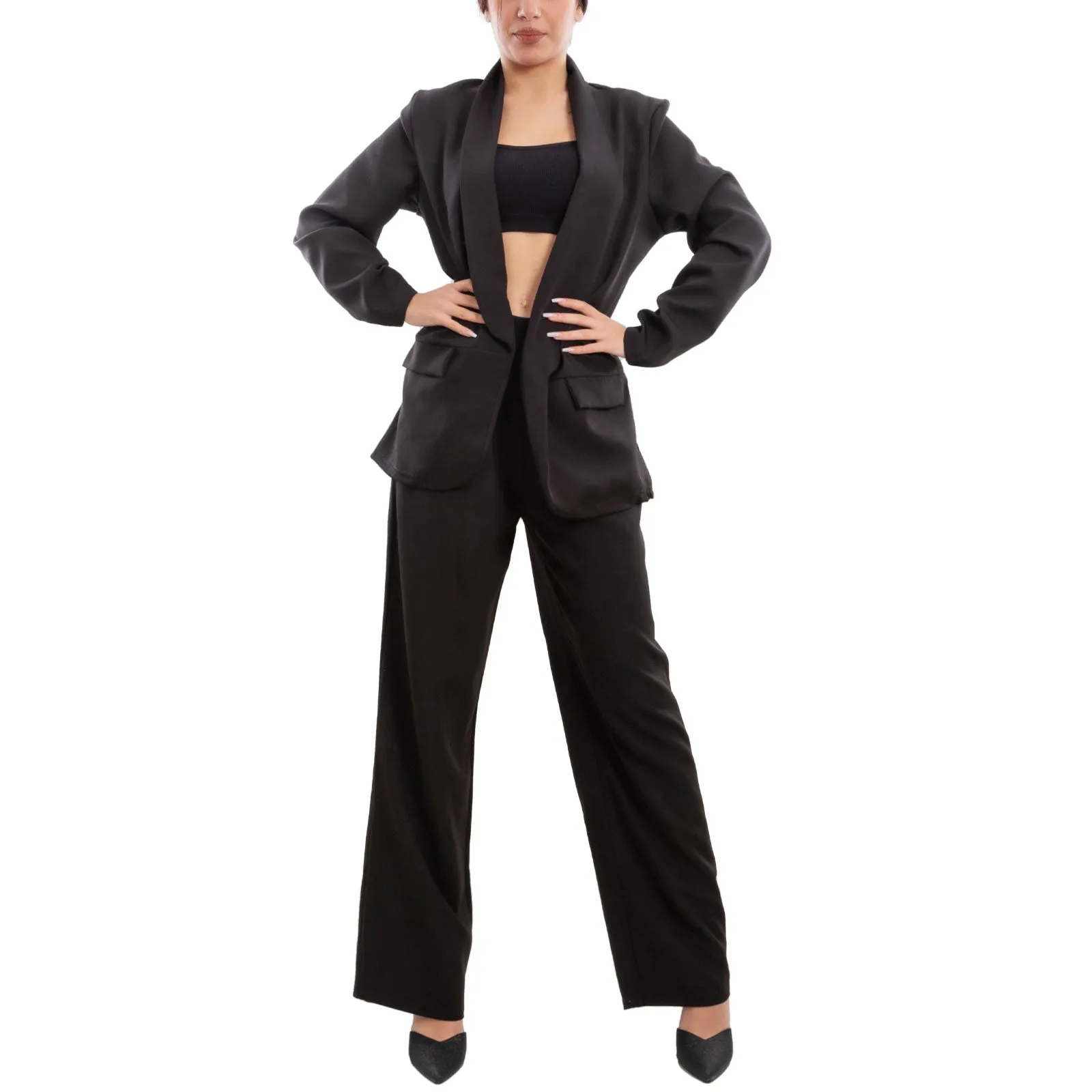 Completo Elegante Blazer Pantaloni A Palazzo Vi-7807