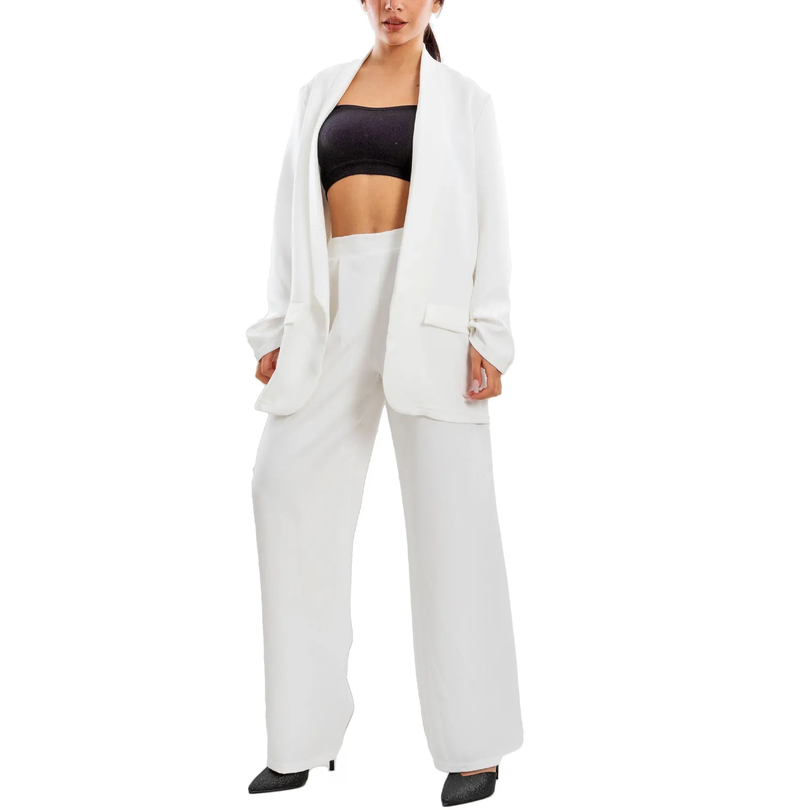 Completo Elegante Blazer Pantaloni A Palazzo Vi-7807