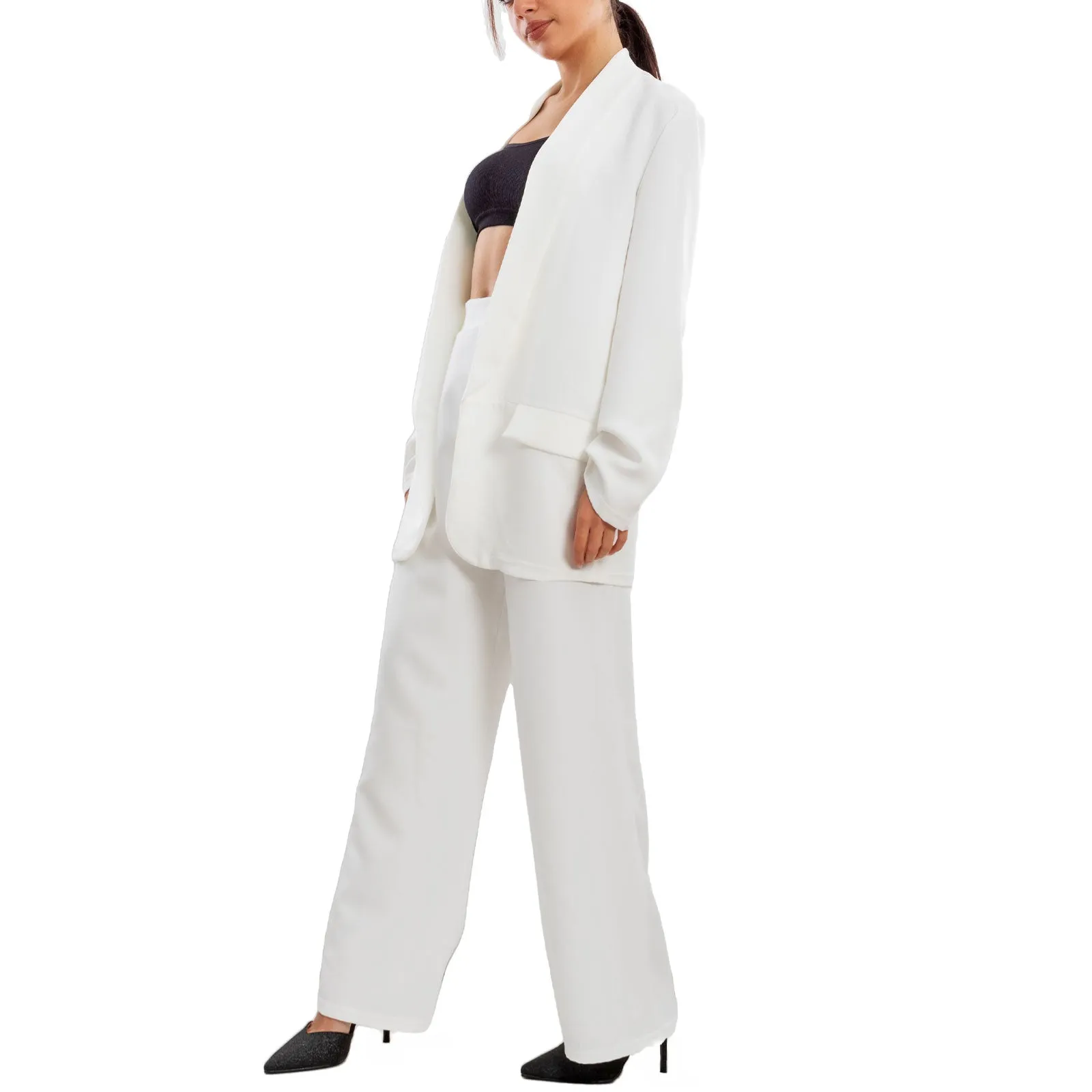 Completo Elegante Blazer Pantaloni A Palazzo Vi-7807