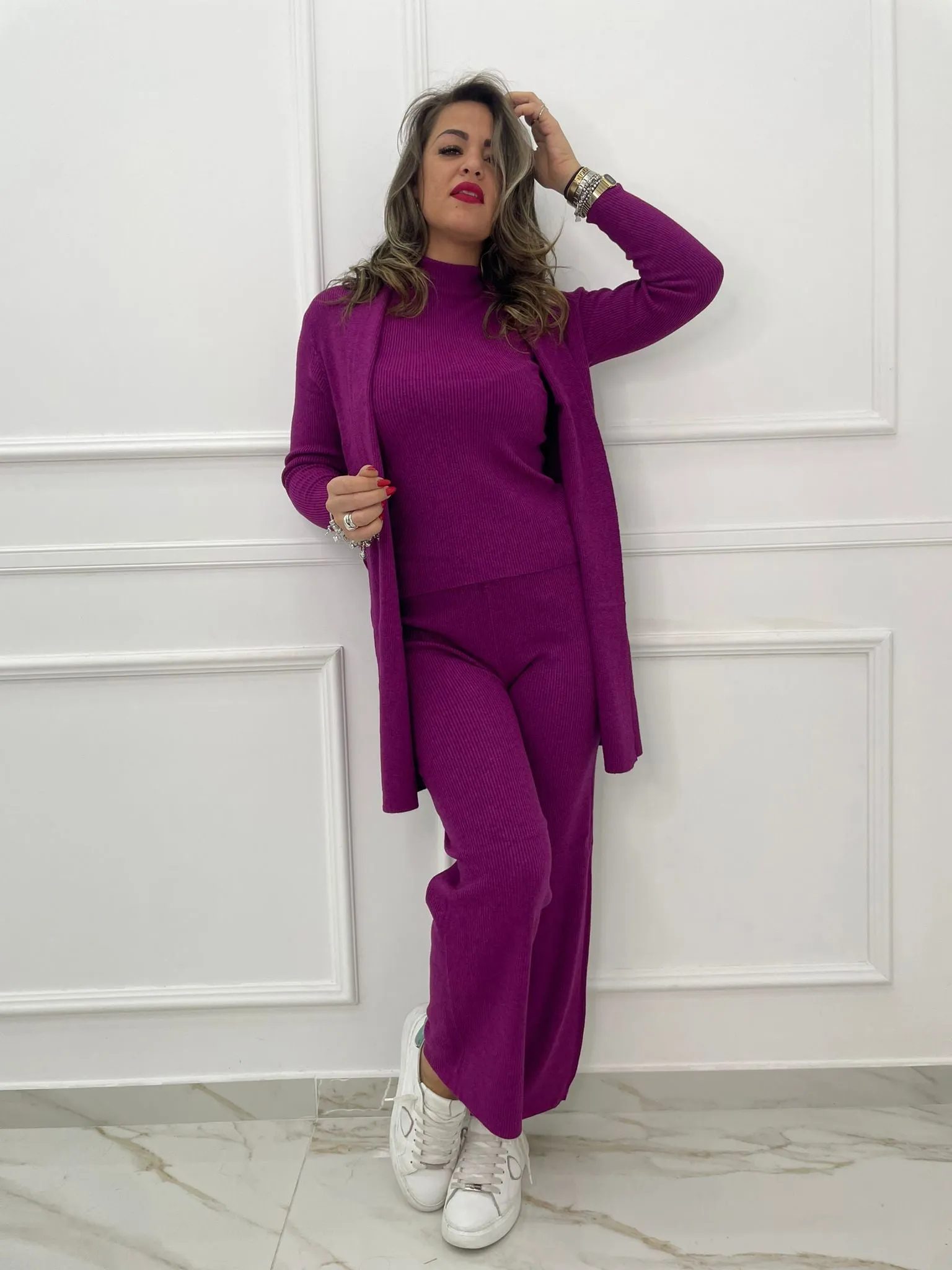 Coordinato 3 pezzi con cardigan lungo