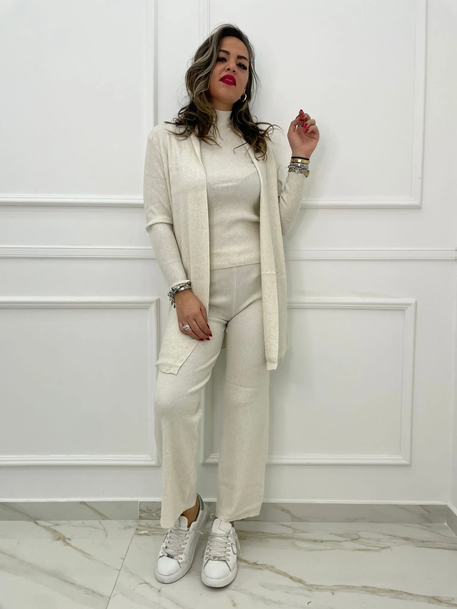 Coordinato 3 pezzi con cardigan lungo