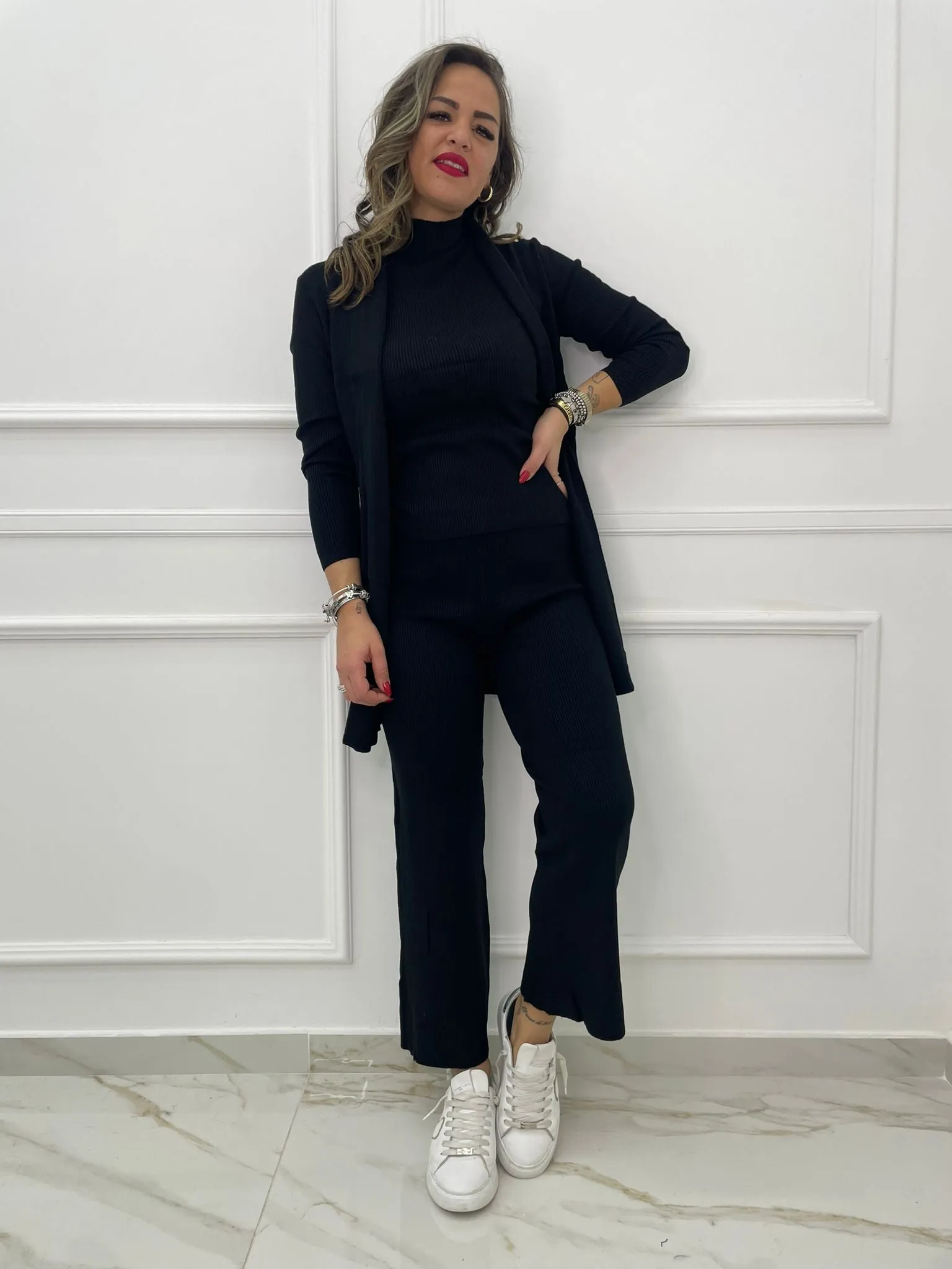 Coordinato 3 pezzi con cardigan lungo