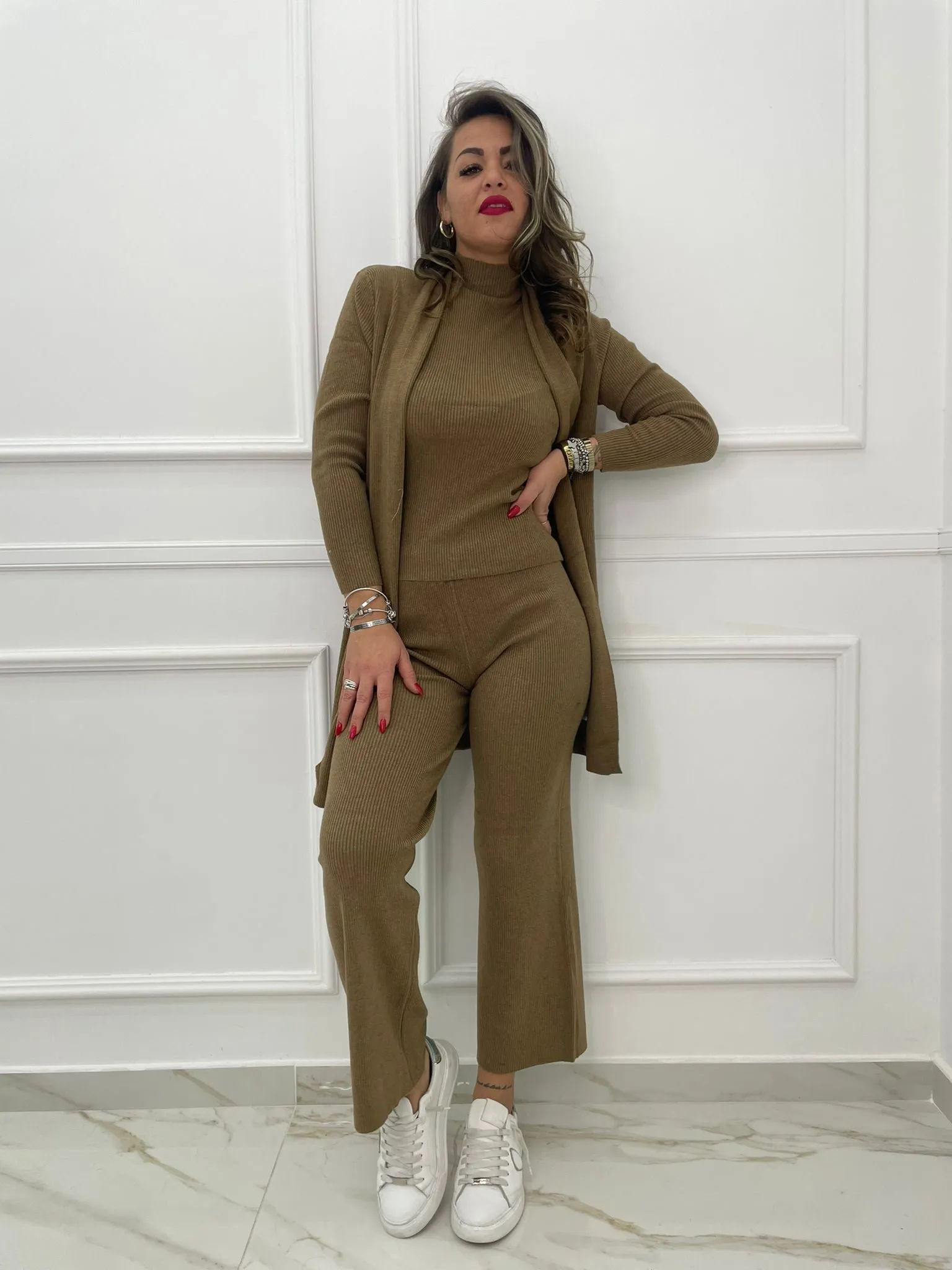 Coordinato 3 pezzi con cardigan lungo