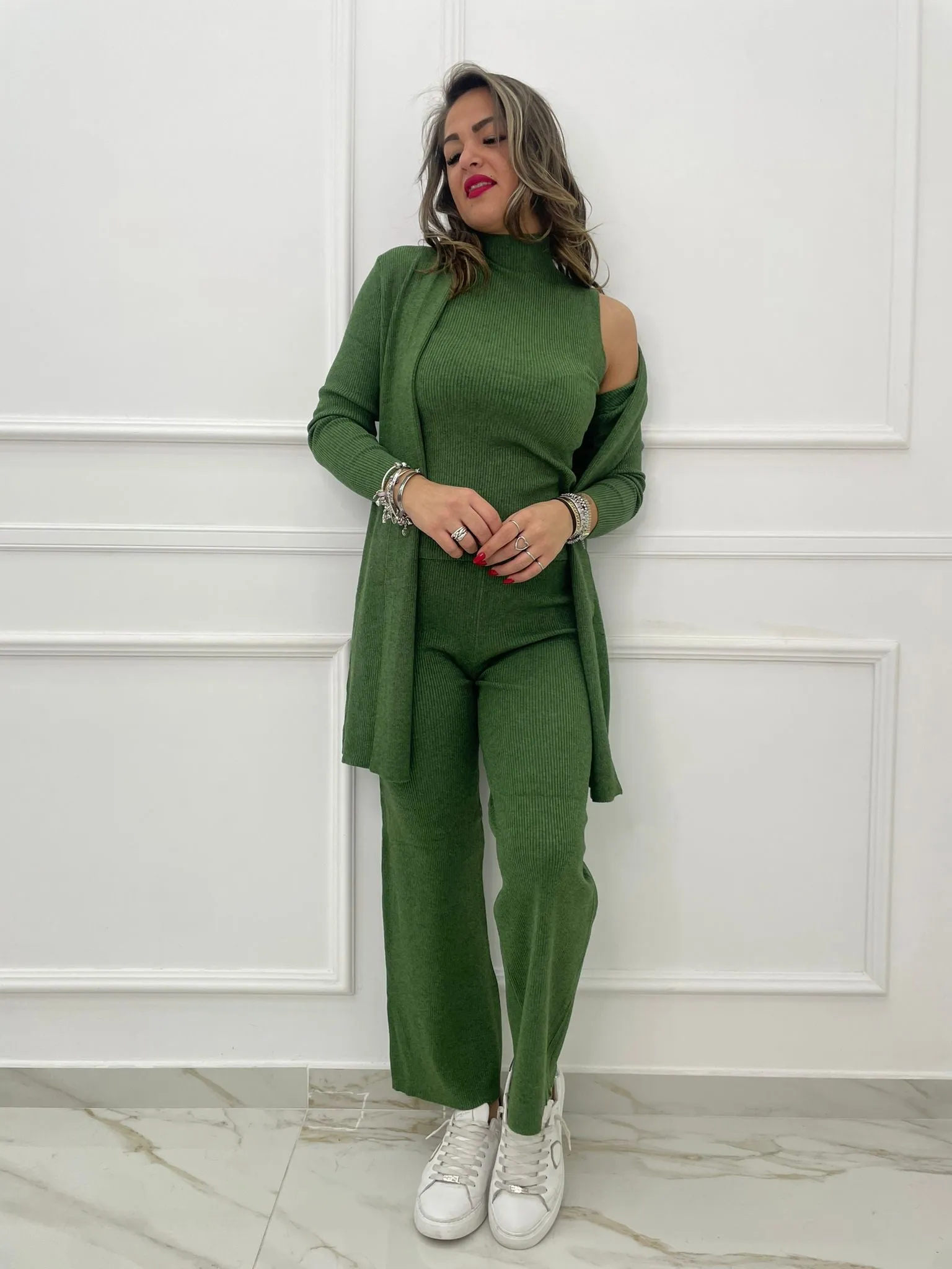 Coordinato 3 pezzi con cardigan lungo