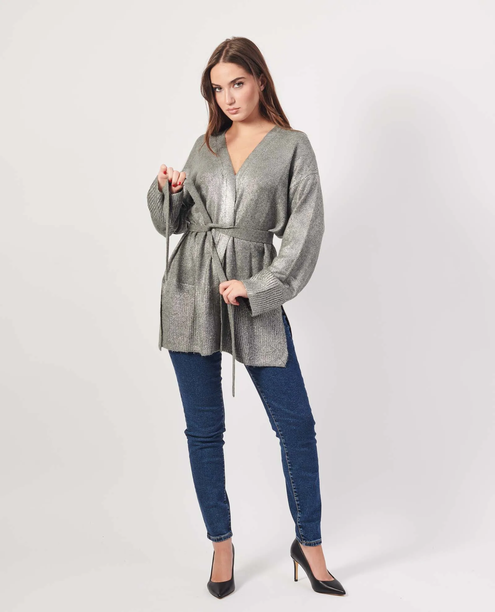 CORTE DEI GONZAGA      Cardigan lungo Corte dei Gonzaga in lurex con cintura