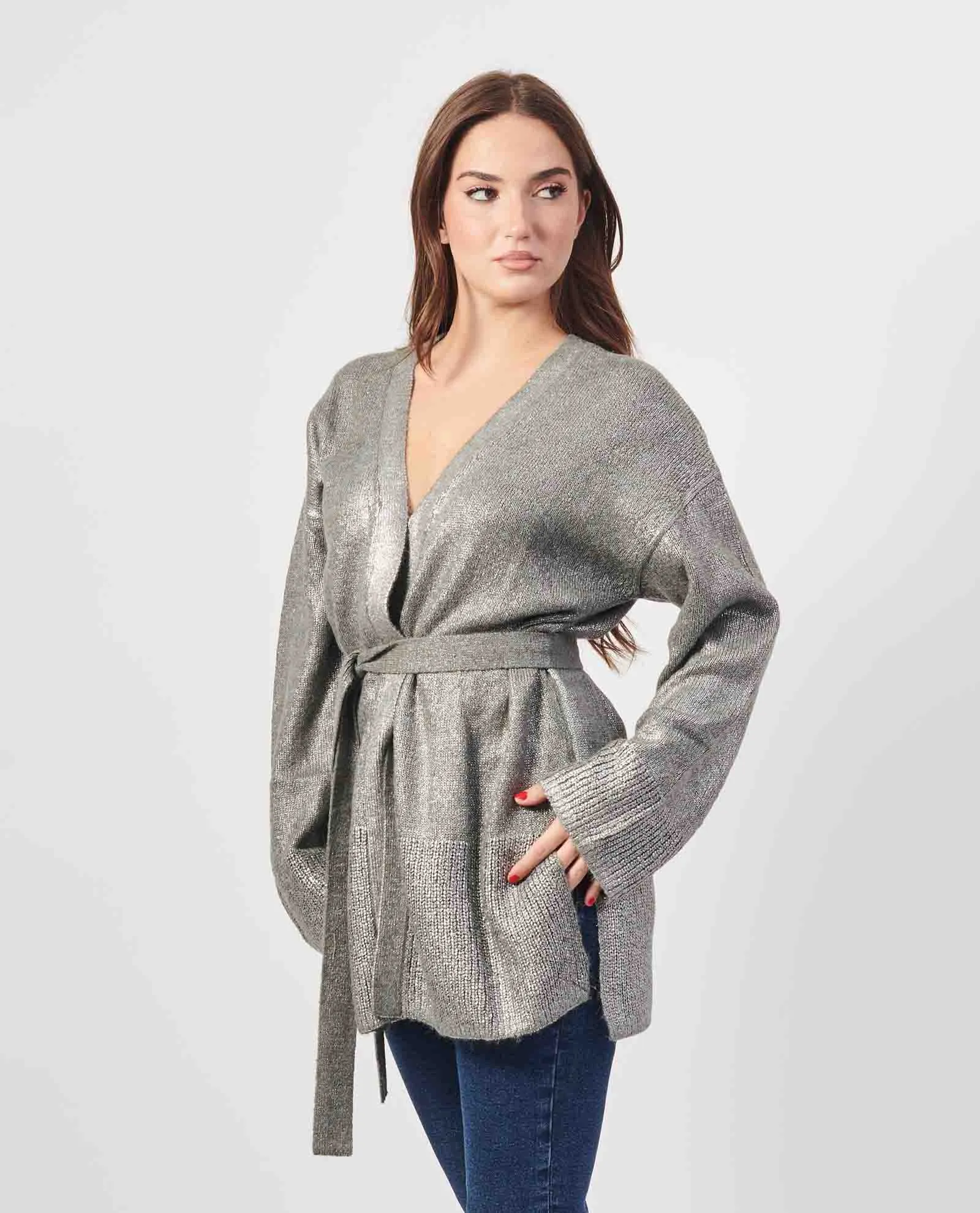 CORTE DEI GONZAGA      Cardigan lungo Corte dei Gonzaga in lurex con cintura