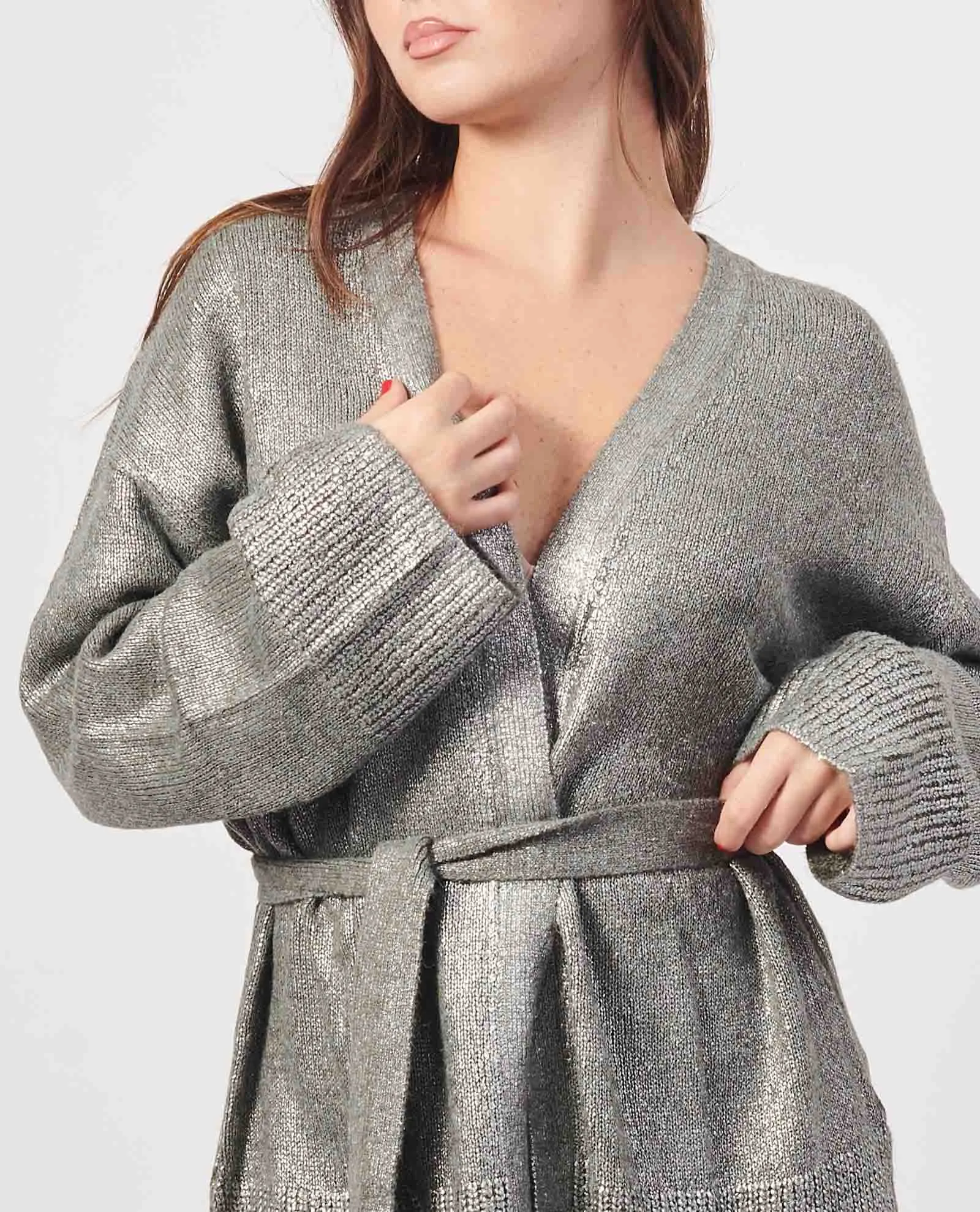 CORTE DEI GONZAGA      Cardigan lungo Corte dei Gonzaga in lurex con cintura