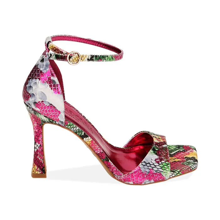 Décolleté open toe stampa pitone, tacco 9,5 cm