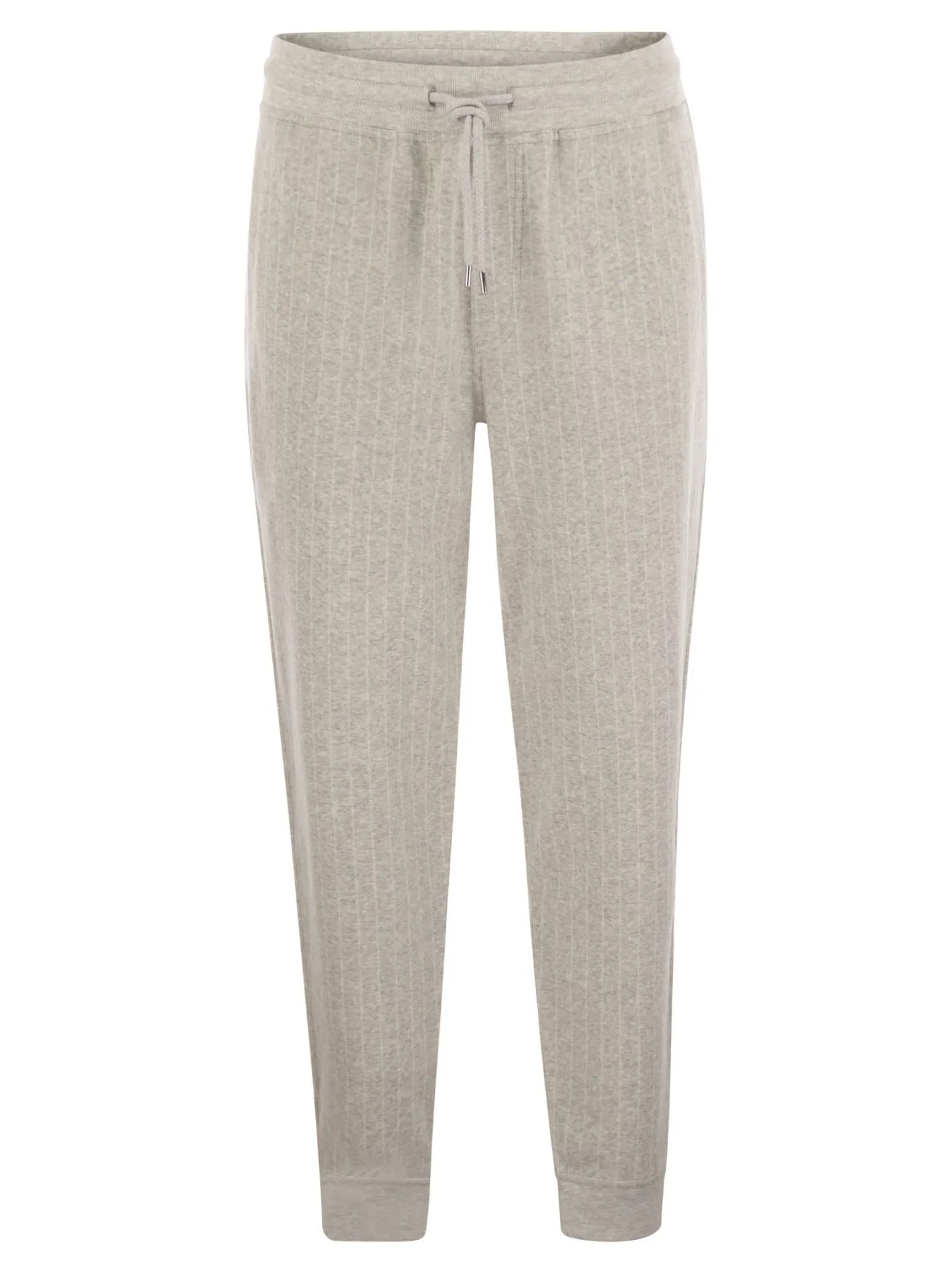 Double pinstripe plush trousers in cotton, cashmere and silk