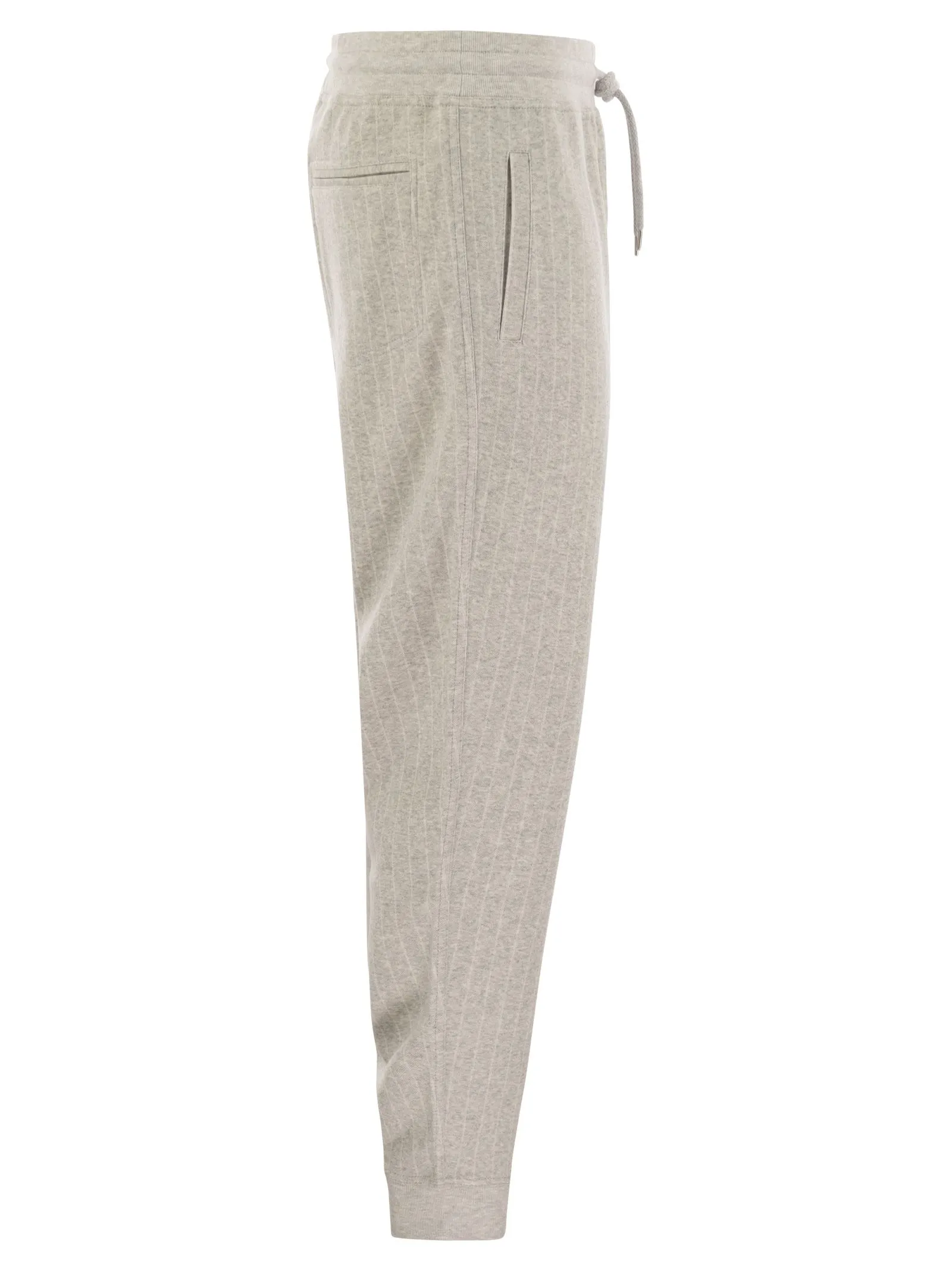 Double pinstripe plush trousers in cotton, cashmere and silk